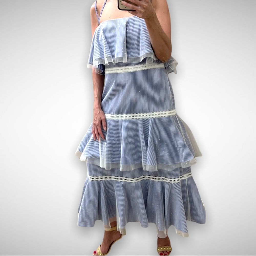 Prabal Gurung Blue and White Striped Dress - Picture 3 of 16